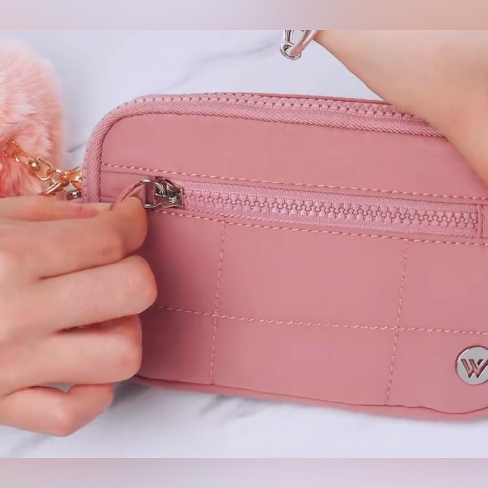 Westbronco Nylon Quilted Wristlet; Rose Pink; NWT; Multi Zipper Compartments - Picture 6 of 14